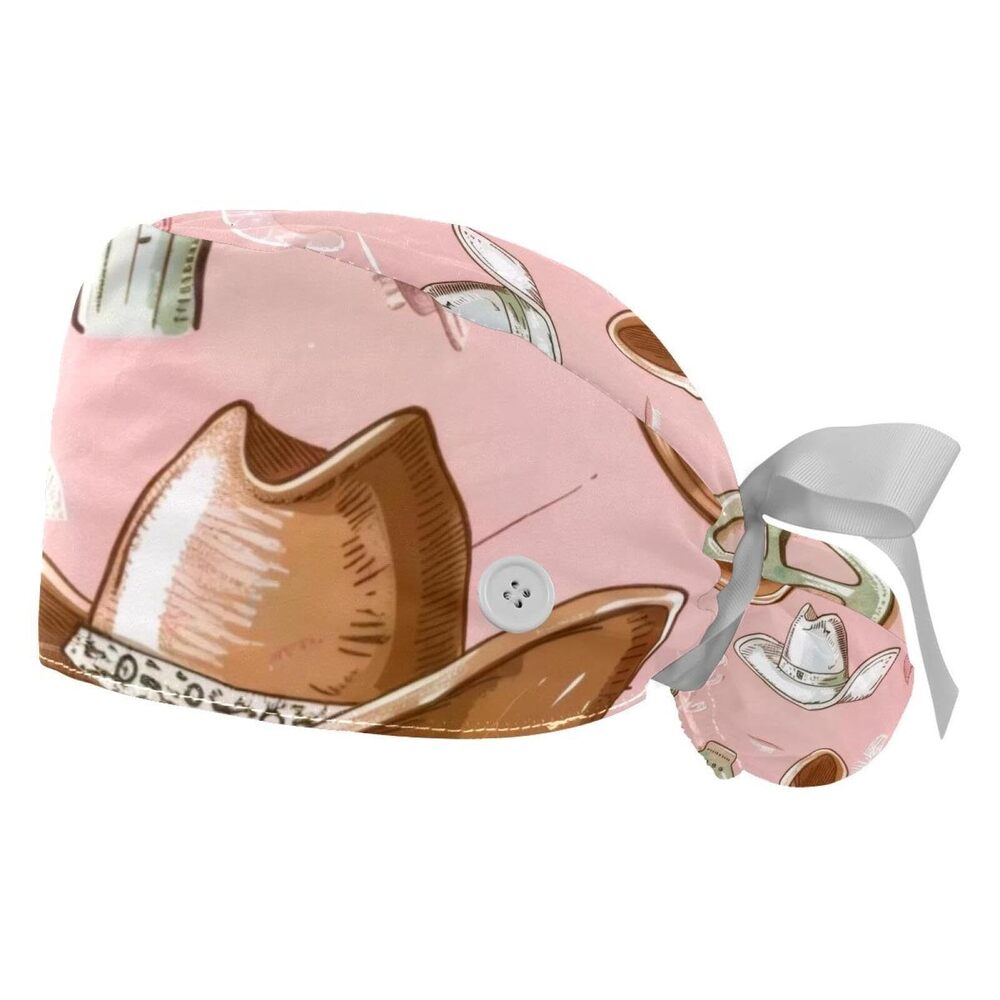 4433 2 Pcs Working Cap with Buttons Sweatband Cowgirl and Cowboy Wild West